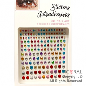 STICKERS STRASS AUTOADHESIVOS CIRCULOS FACETADOS MULTICOLOR X 1 PLANCHA